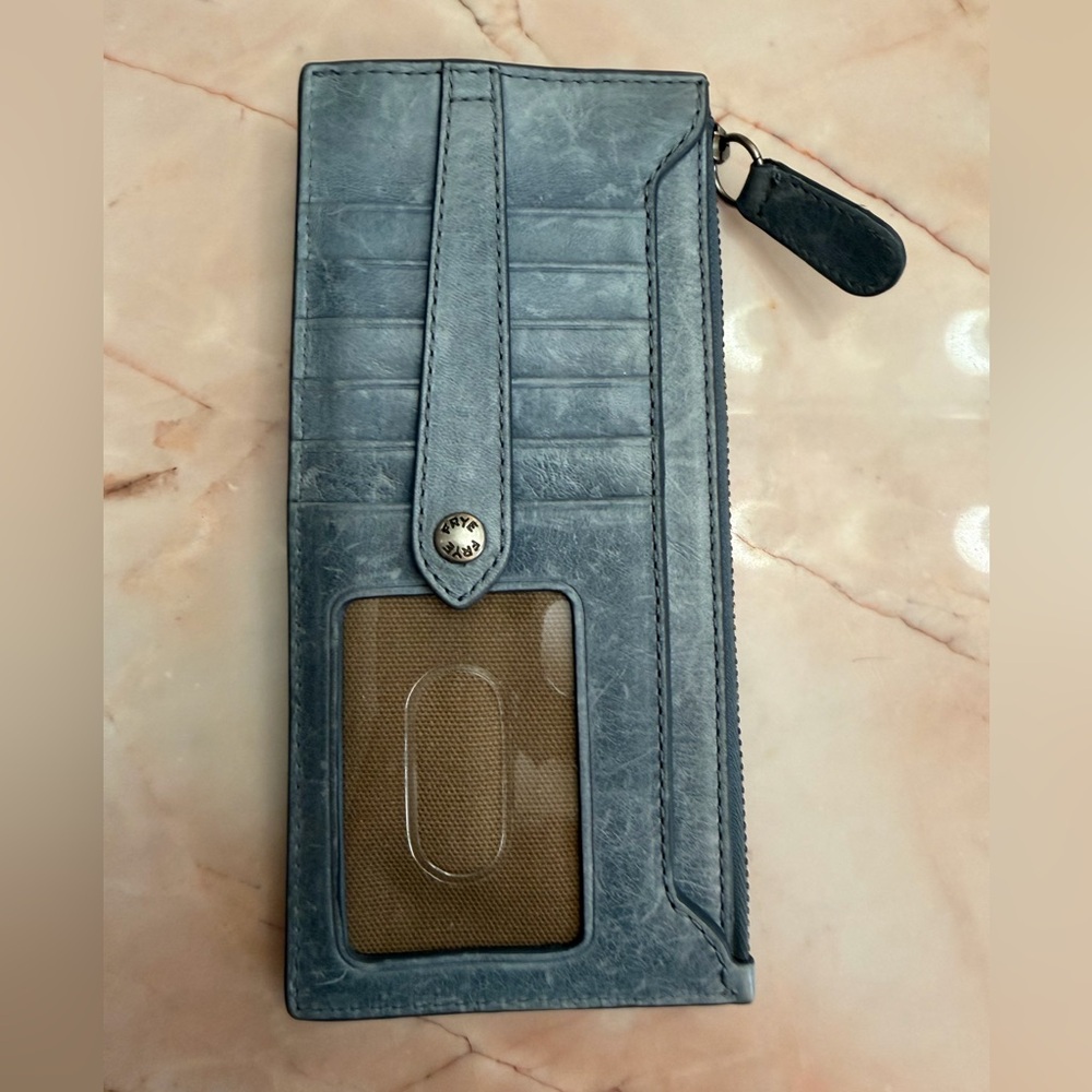 Frye Steel Blue Leather Zip Card Wallet- used condition - Picture 2 of 3